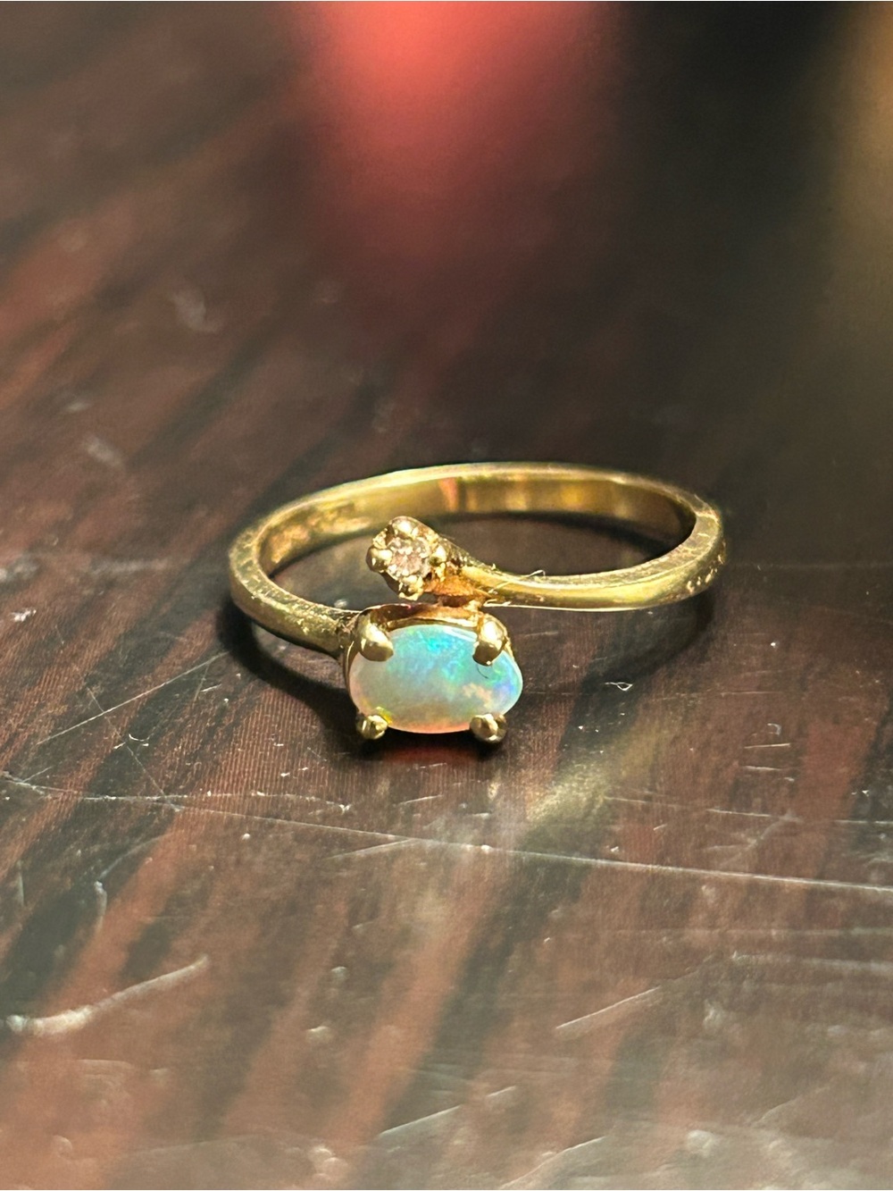 Gold Opal and Diamond Accent Bypass Toi et Moi Ring 14k Gold